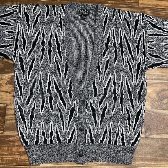 Vintage Nuovo New Forces Mens Large Button Cardigan Sweater Coogi Black Gray - Picture 6 of 11